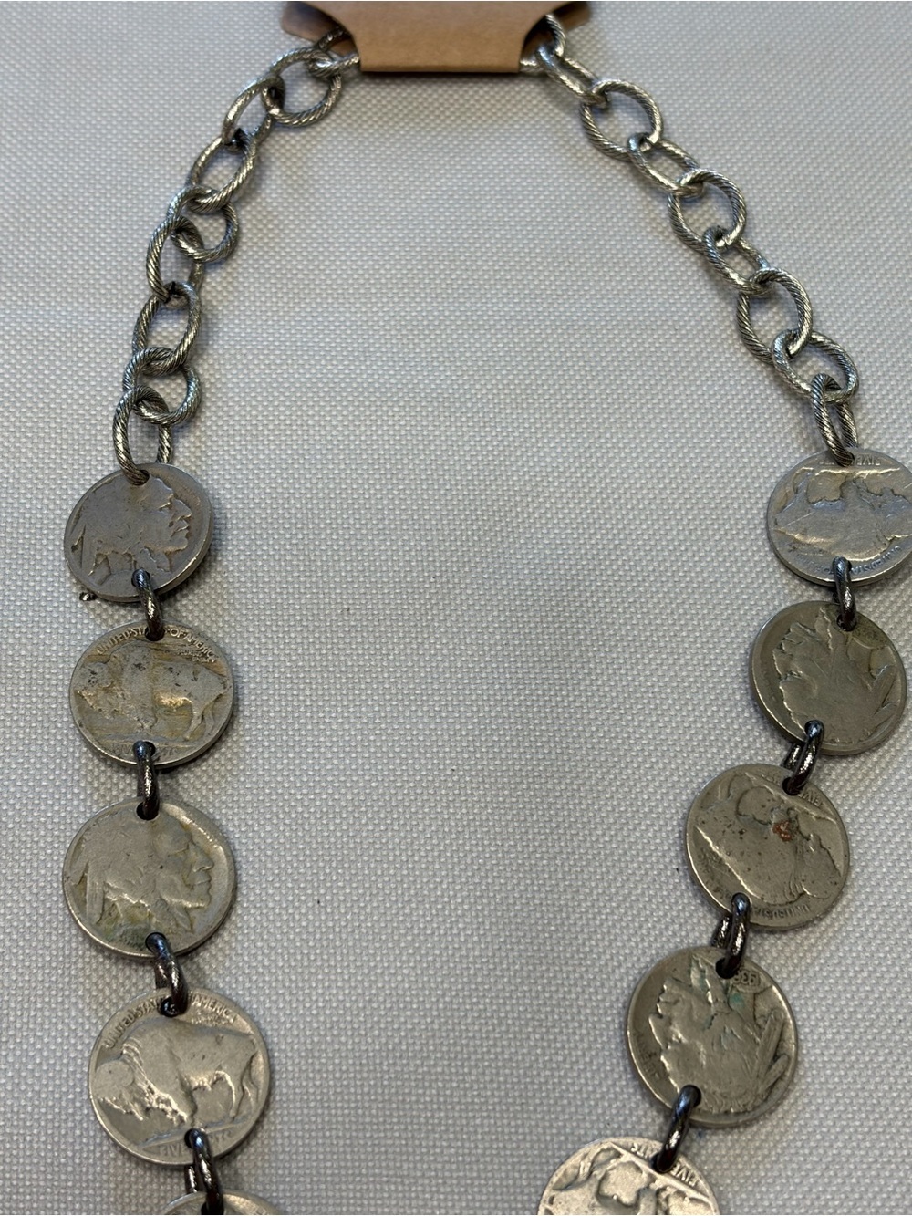 Elegant Silver-Tone Buffalo Coin and Feather Y-Necklace - Picture 6 of 6